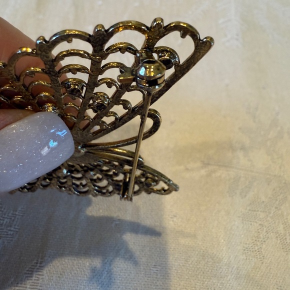 Gold Butterfly Brooch with Colorful Gems - Picture 4 of 7